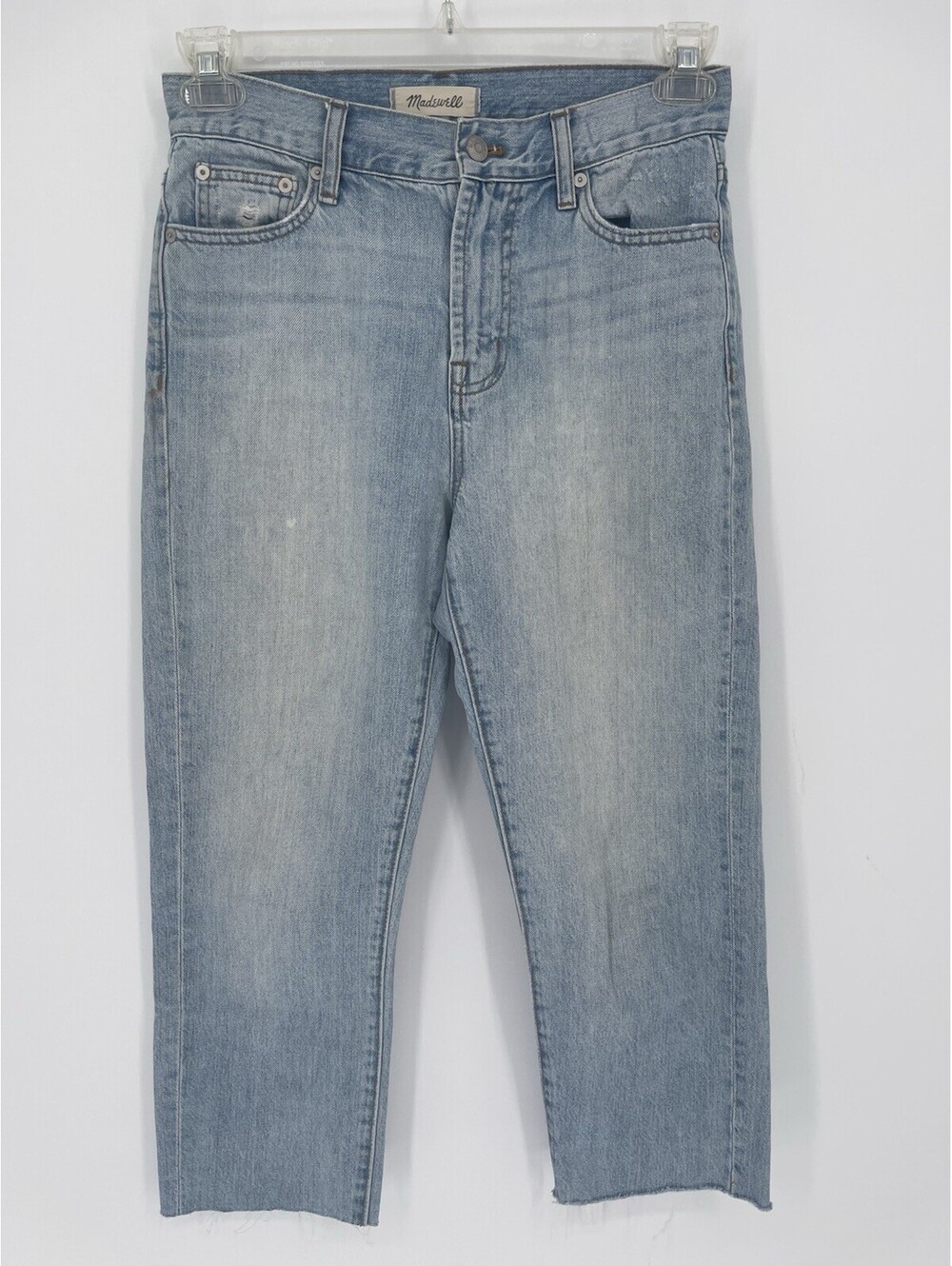 Madewell Perfect Summer Jeans 26 Light Wash Raw Hem Cropped Straight Leg